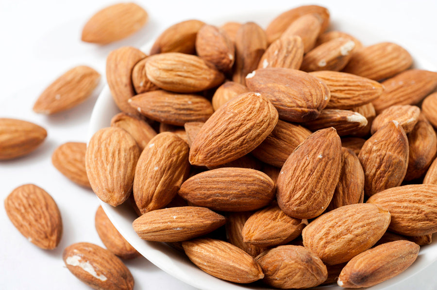 Almonds on a white background