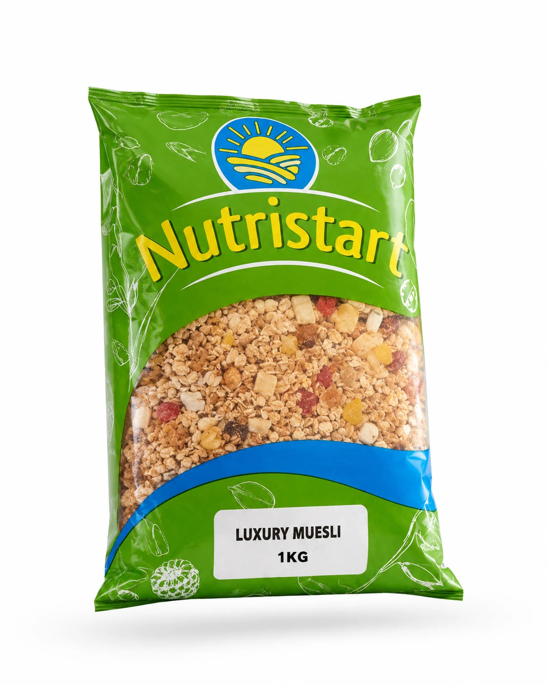 Green package of Nutristart Luxury Muesli on a white background